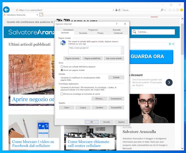 Impostare Google come pagina iniziale su Internet Explorer