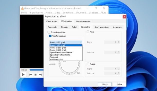 Ruotare video con VLC su Windows 11