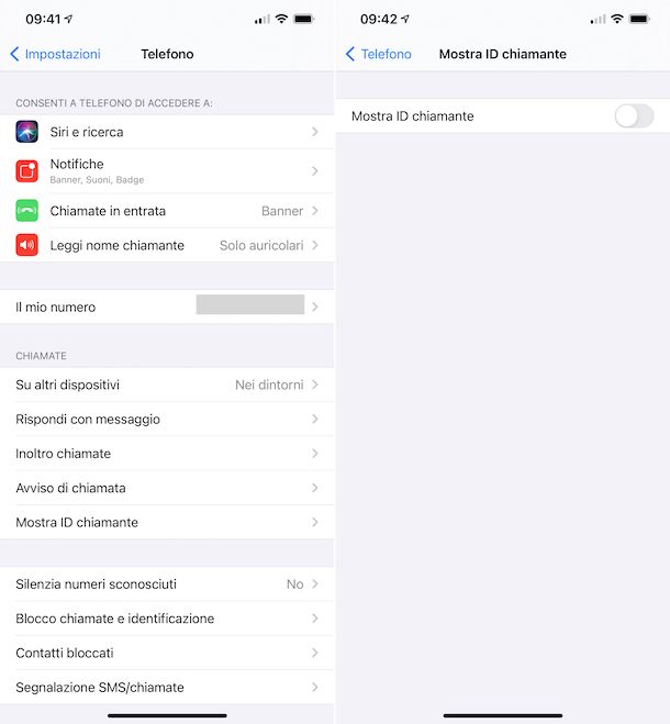 Impostazioni numero privato iPhone