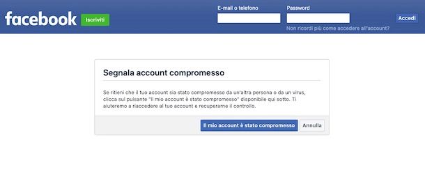 Come eliminare account Facebook rubato