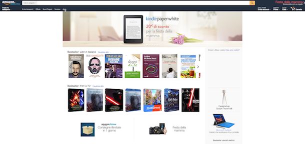 Screenshot del sito di Amazon