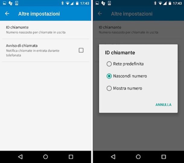 Impostazioni numero privato Android