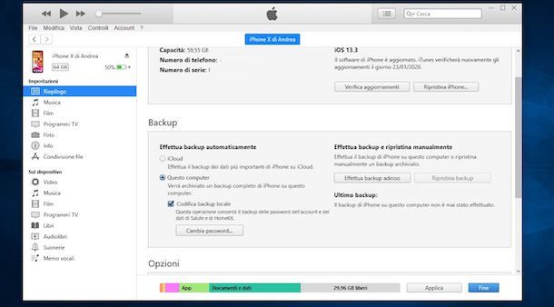 Come fare backup iPhone su Windows
