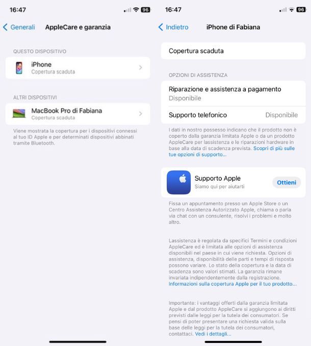 Controllare le garanzie Apple