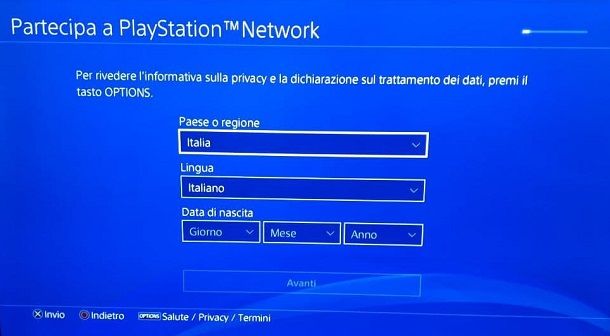 Modulo iscrizione PlayStation Network