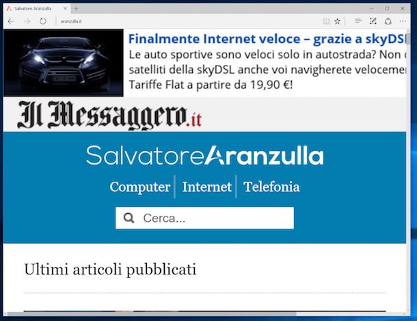 Screenshot che mostra come zoomare la pagina Internet