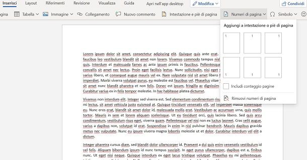 Numerare le pagine in Word Online