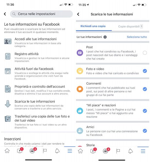 Scaricare informazioni Facebook