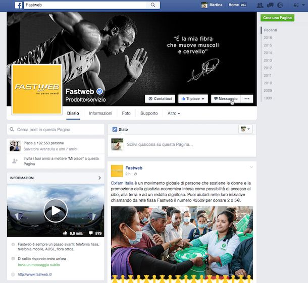 Screenshot Fastweb Facebook