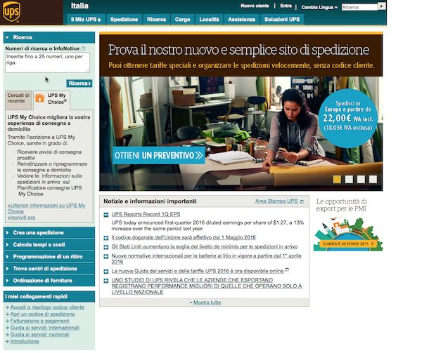 Screenshot che mostra come rintracciare pacco UPS