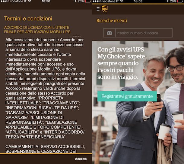 Screenshot che mostra come rintracciare pacco UPS