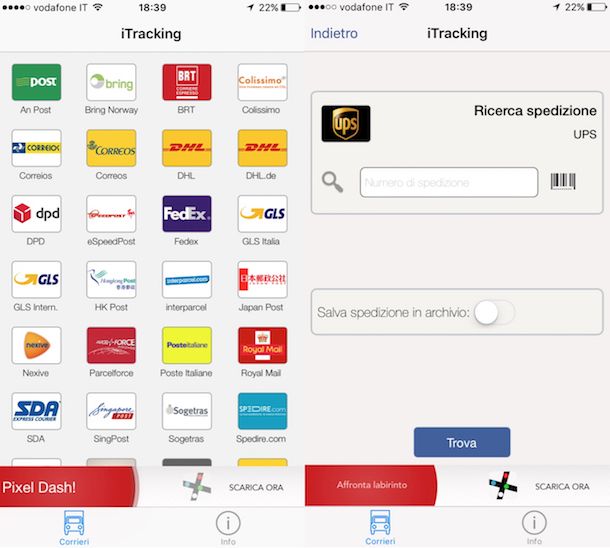 Screenshot che mostra come rintracciare pacco UPS