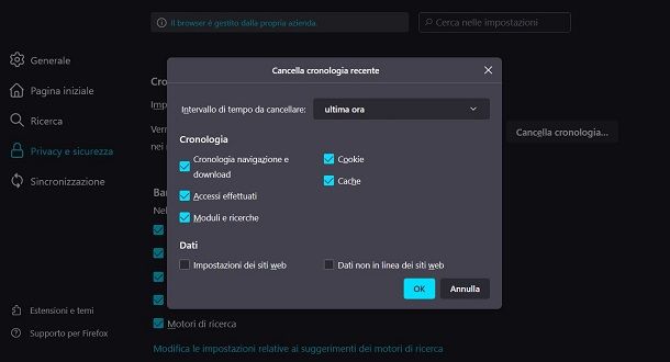 Cancellare la cronologia su Firefox