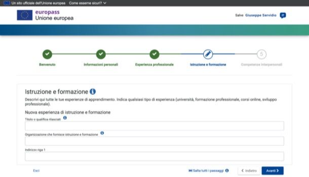 Istruzione e formazione CV