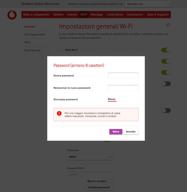 Come mettere password rete wireless: Vodafone