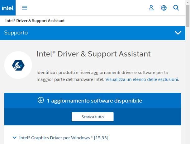 Come aggiornare driver scheda video Intel