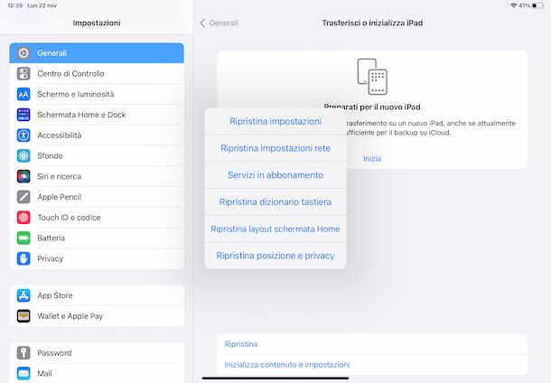 Reset impostazioni iPadOS