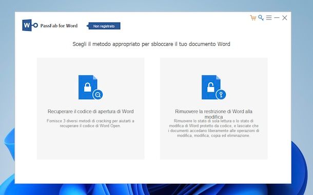 Selezione funzionalità PassFab per Word