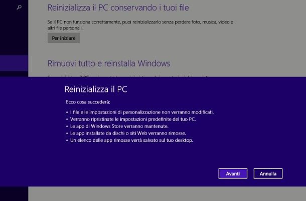 Come ripristinare Windows 8 senza CD