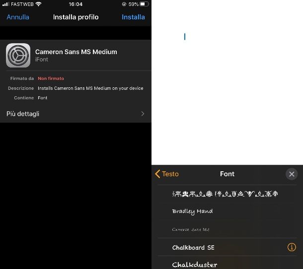Attivare font su iOS
