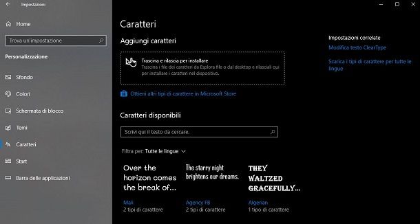 Installare font Windows 10