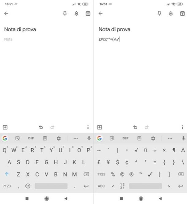 Scrivere caratteri speciali su Android