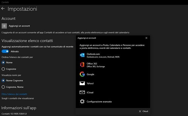 Sincronizzare rubrica Gmail su Windows 10