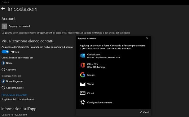 Sincronizzare rubrica Gmail su Windows 10