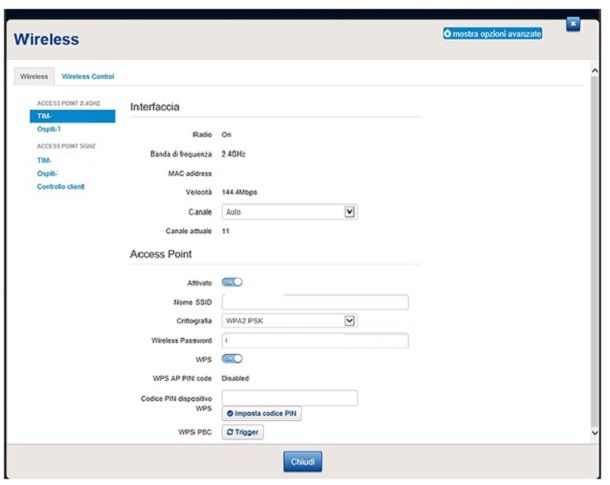 Come mettere password rete wireless: TIM