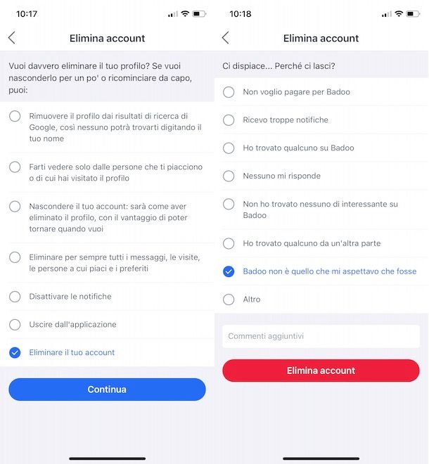 Come cancellarsi da Badoo app