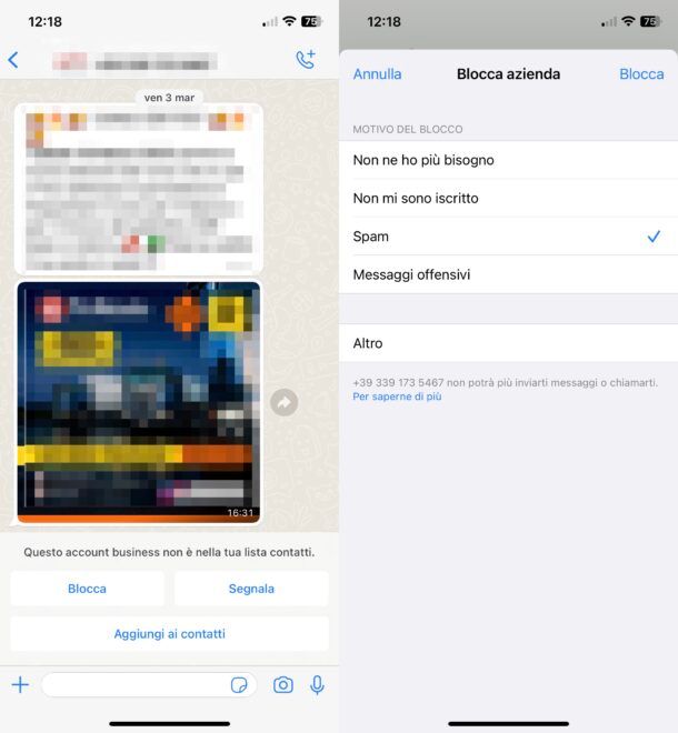 Come bloccare numero sconosciuto su WhatsApp