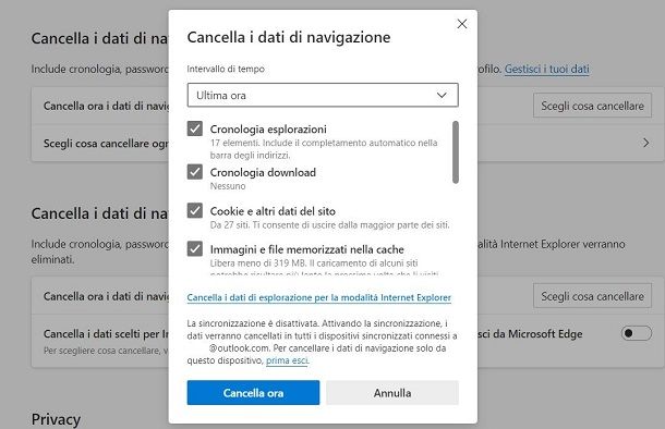 Cancellare la cronologia su Edge