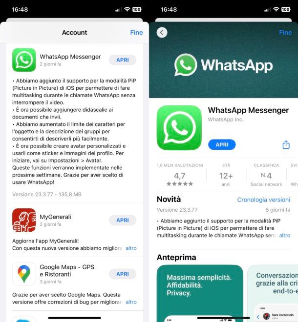 Aggiornare WhatsApp iPhone