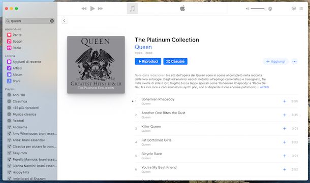 Applicazione Musica su macOS