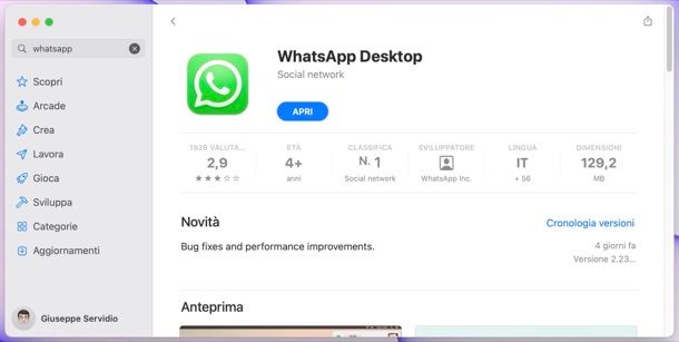 Aggiornare WhatsApp su macOS