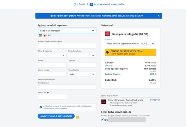 Metodo di pagamento Creative Cloud