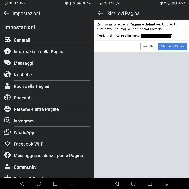 Come eliminare una pagina su Facebook dal telefono
