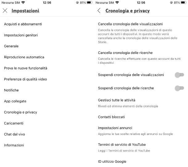 Come cancellare la cronologia di YouTube su iPhone