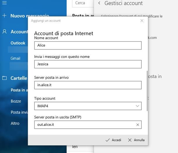 Come configurare posta Alice con Windows 10