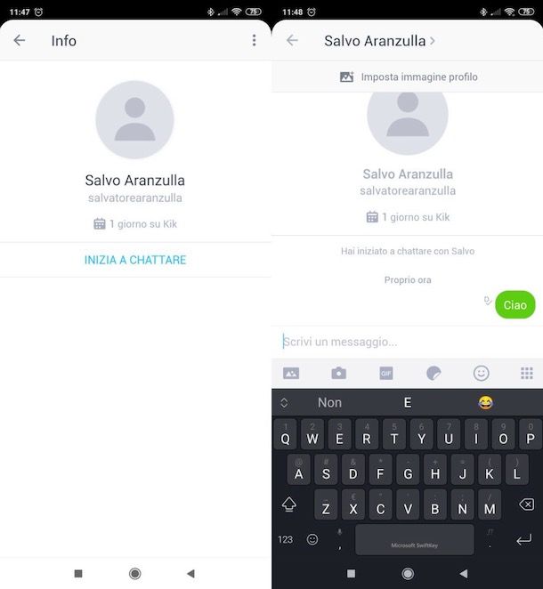 Inviare messaggio su Kik