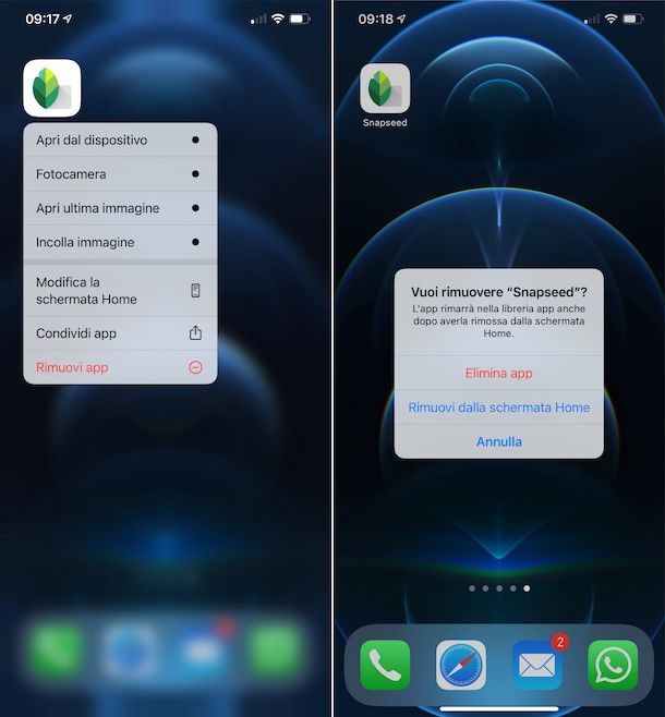 Disinstallare app home screen iPhone