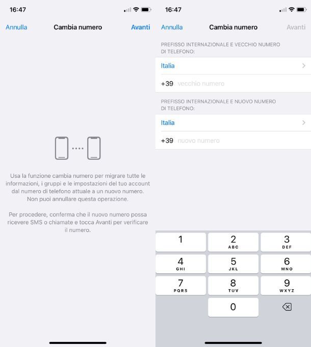 Cambiare numero di WhatsApp su iPhone