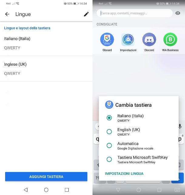 Cambiare lingua su Gboard