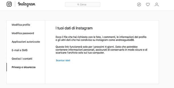 Instagram download dati