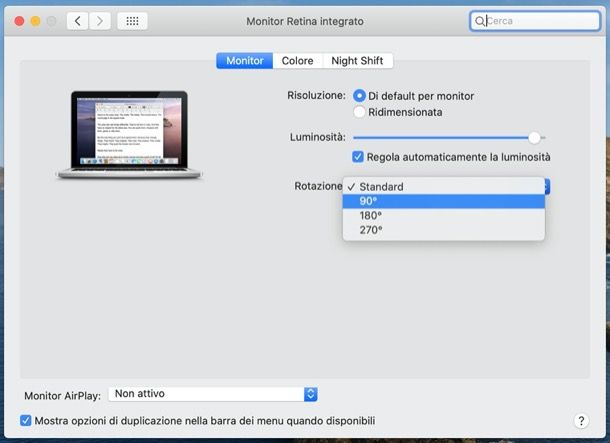 Ruotare schermo Mac