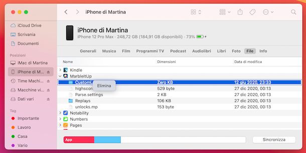 iPhone collegamento Finder macOS