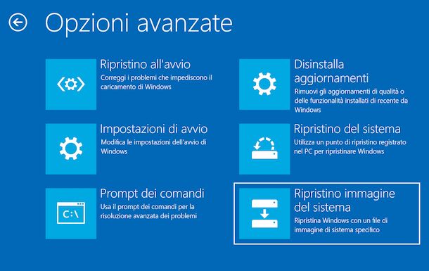 Ripristino di Windows 10 da backup