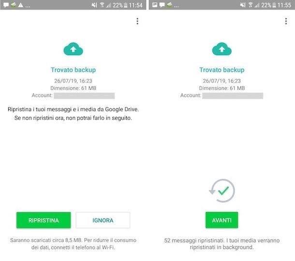 Recupero chat WhatsApp backup Google Drive