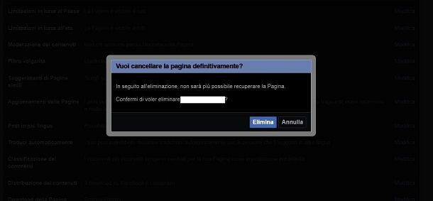 Come eliminare una pagina su Facebook da PC