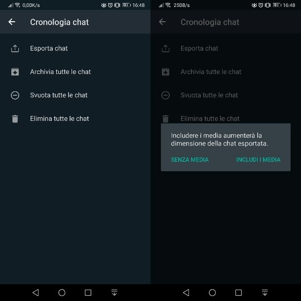 Salvare chat WhatsApp tramite esportazione singola su Android